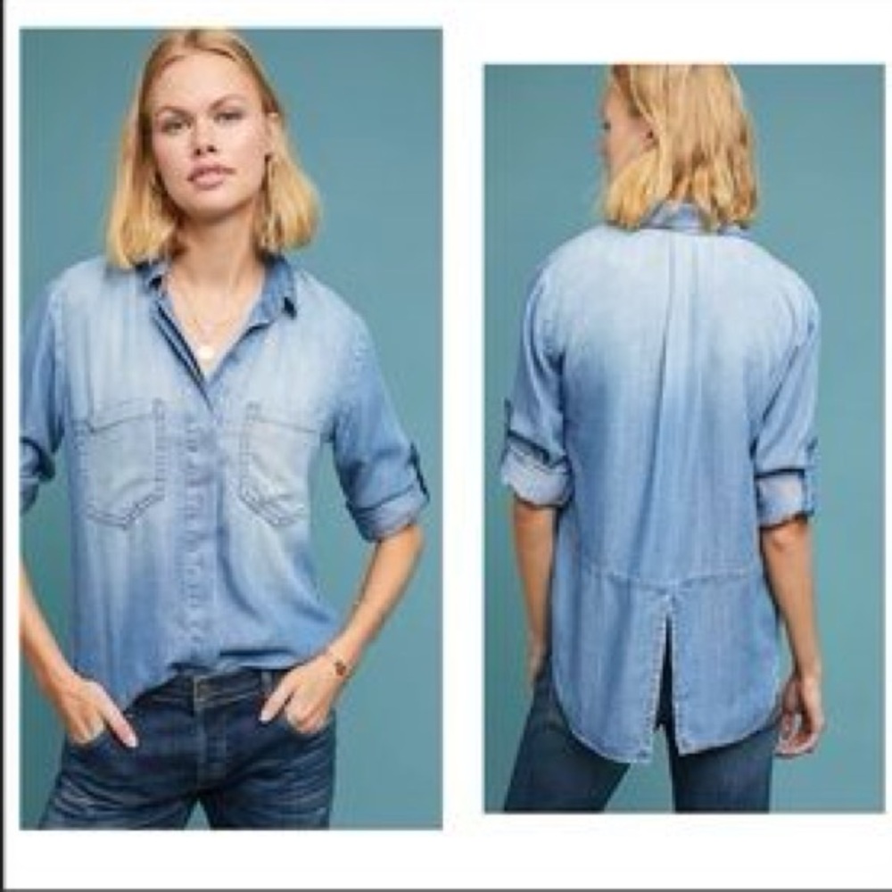 Anthropologie Cloth & Stone Chambray Split Hem Button Down